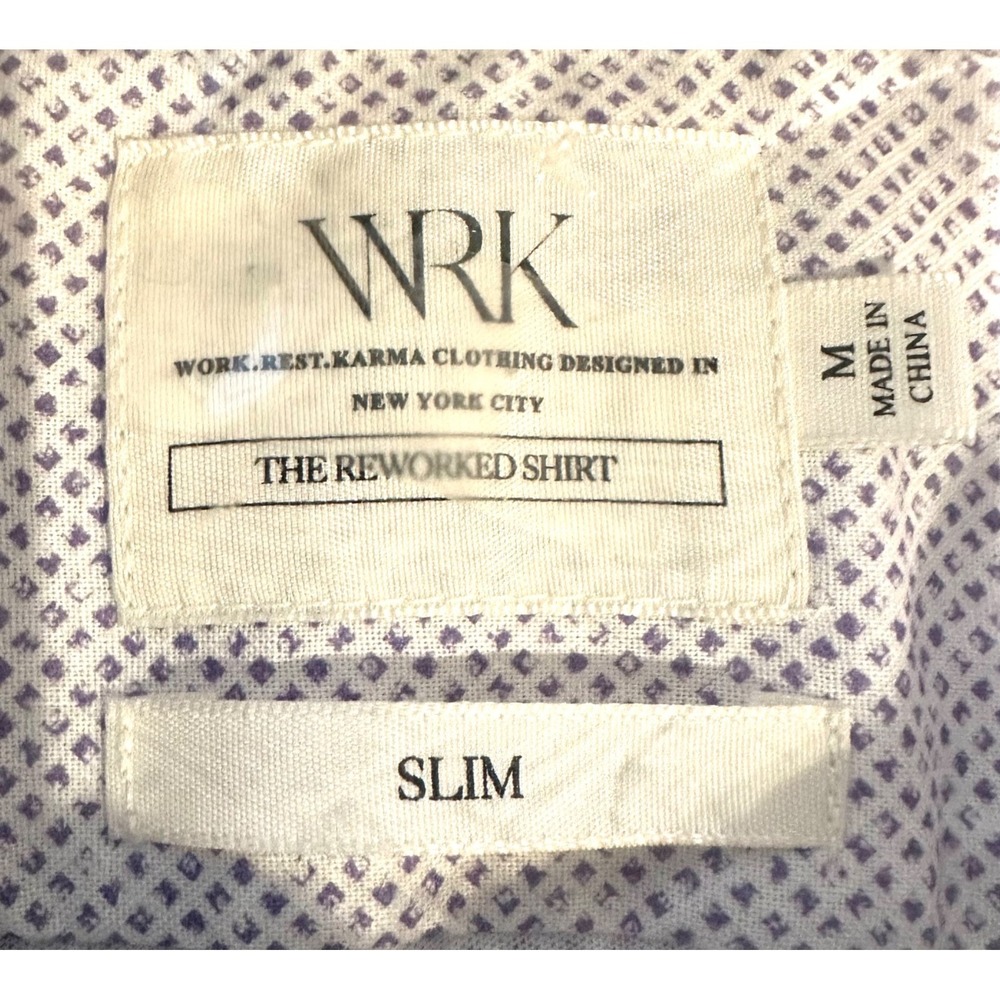 WRK Men's Med Slim Fit ReWorked Shirt NWT Short Sleeve Lilac Button Down Shirt - Picture 6 of 10